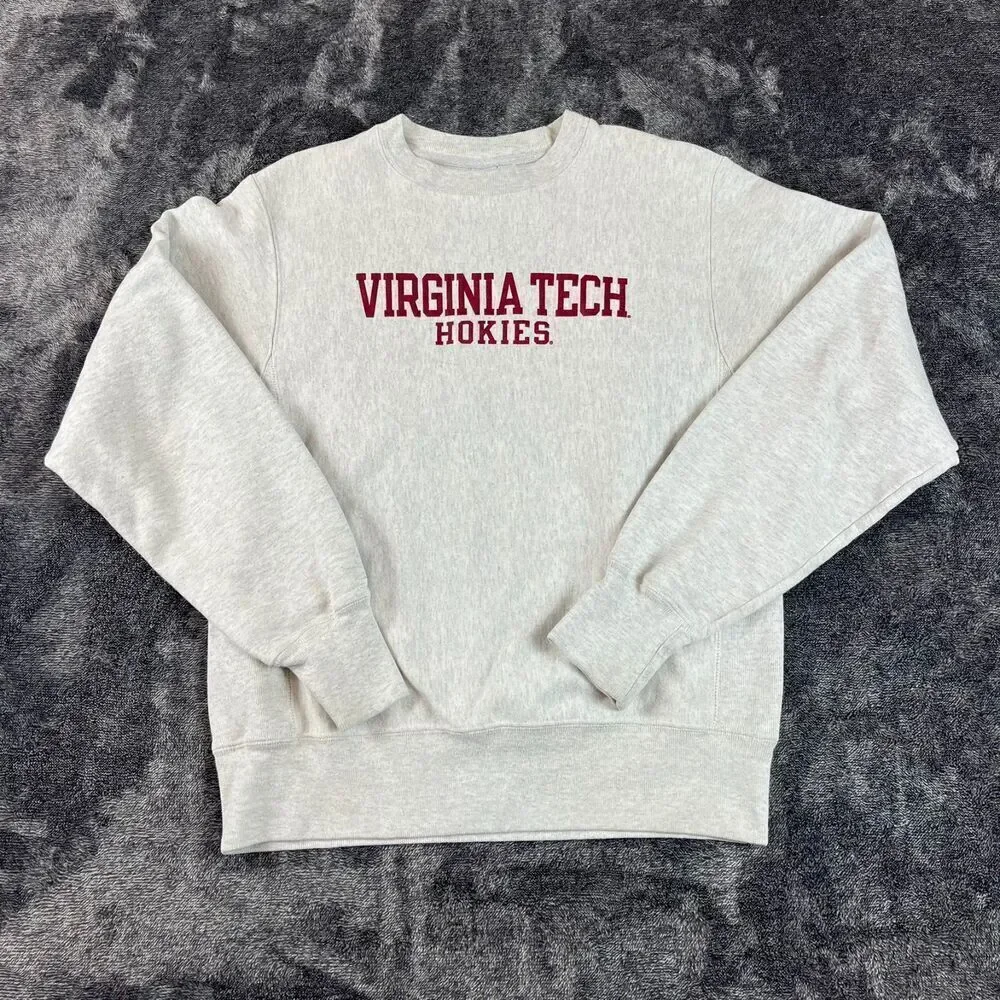 Vtg Champion Reverse Weave Virginia Tech Hokies Pullover Crewneck Sz S Gray